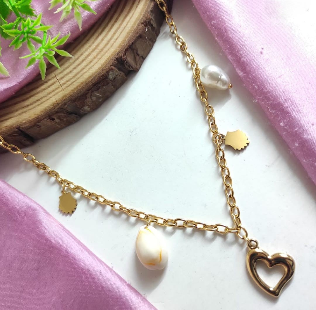 Anti Tarnish Pearl Heart Drop Neckpiece