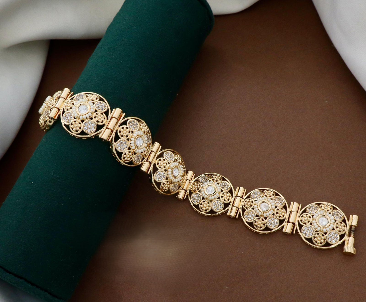 Moissanite Real Polki Kundan Bracelet