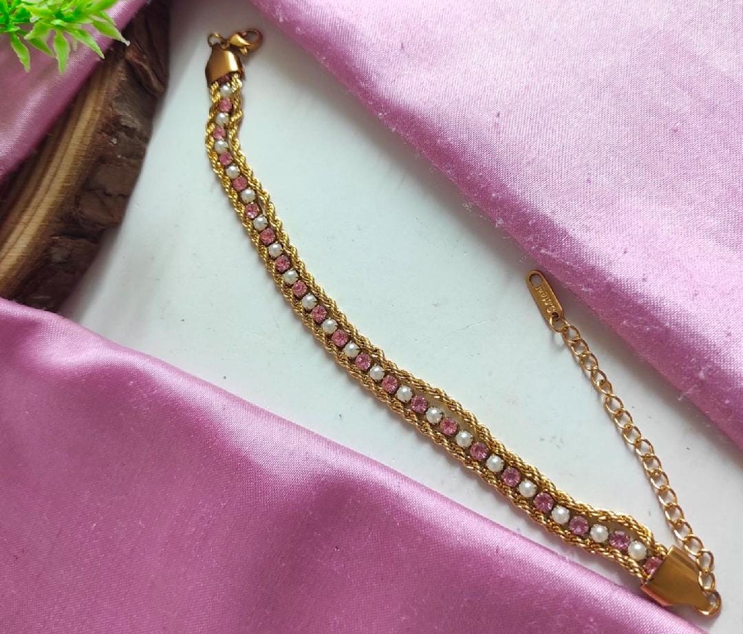 Anti Tarnish Pearl Diamond Bracelet