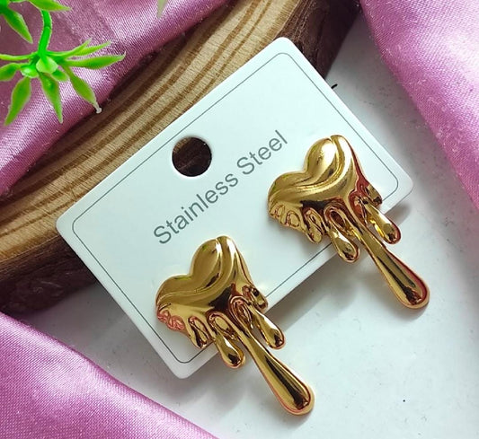 Anti Tarnish Drip Heart Studs