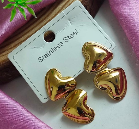 Anti Tarnish Double Heart Studs