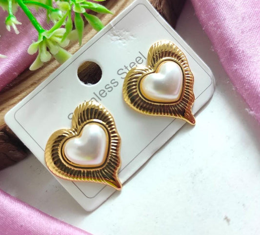 Anti Tarnish Pearl Heart Studs