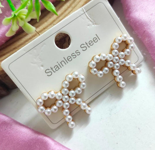 Anti Tarnish Pearl Bow Earrings