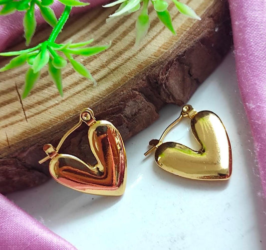 Anti Tarnish Golden Heart Earrings