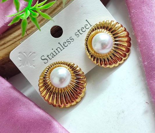 Golden Pearl Anti Tarnish Earrings