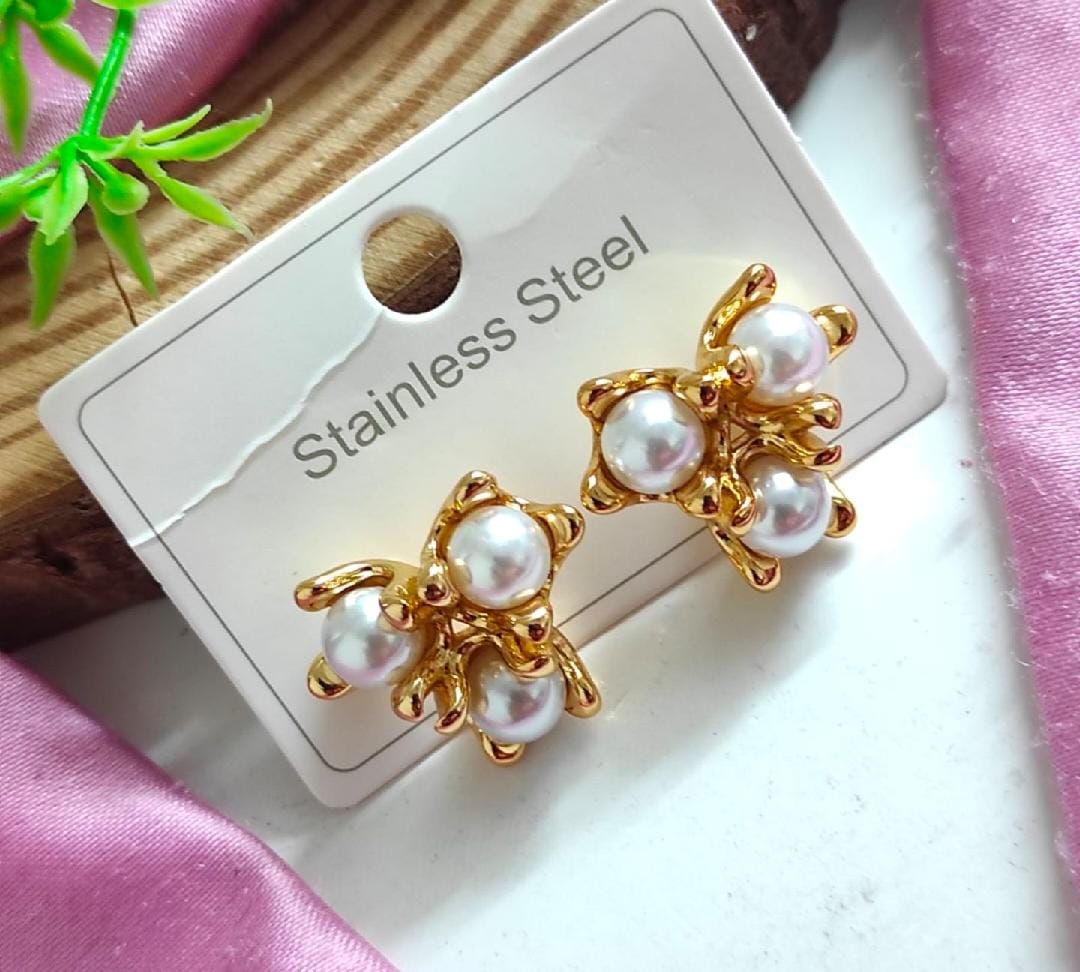 Triple Pearl Anti Tarnish Earrings