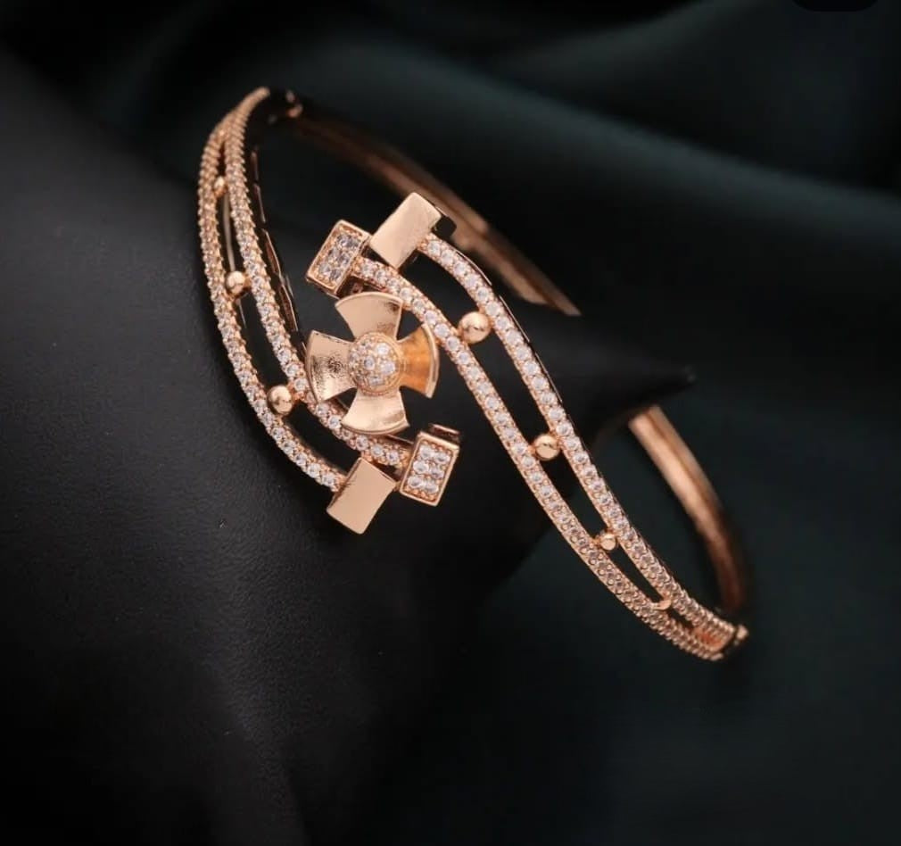 AD Stone Rose Gold Openable Bracelet