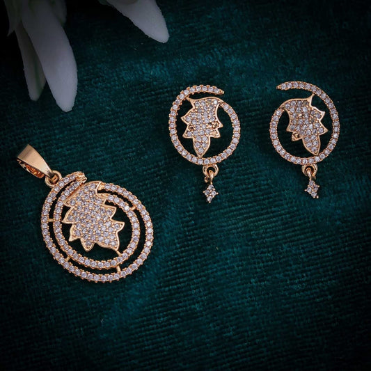 Rose Gold Pendant with Earrings