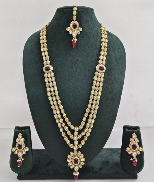 3 Layered Long Kundan Necklace