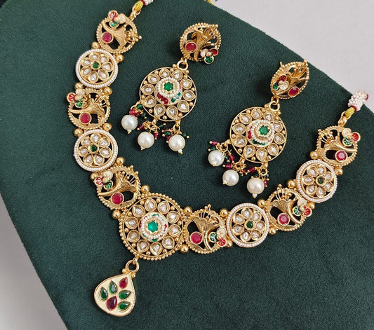 Maroon Green Golden Necklace