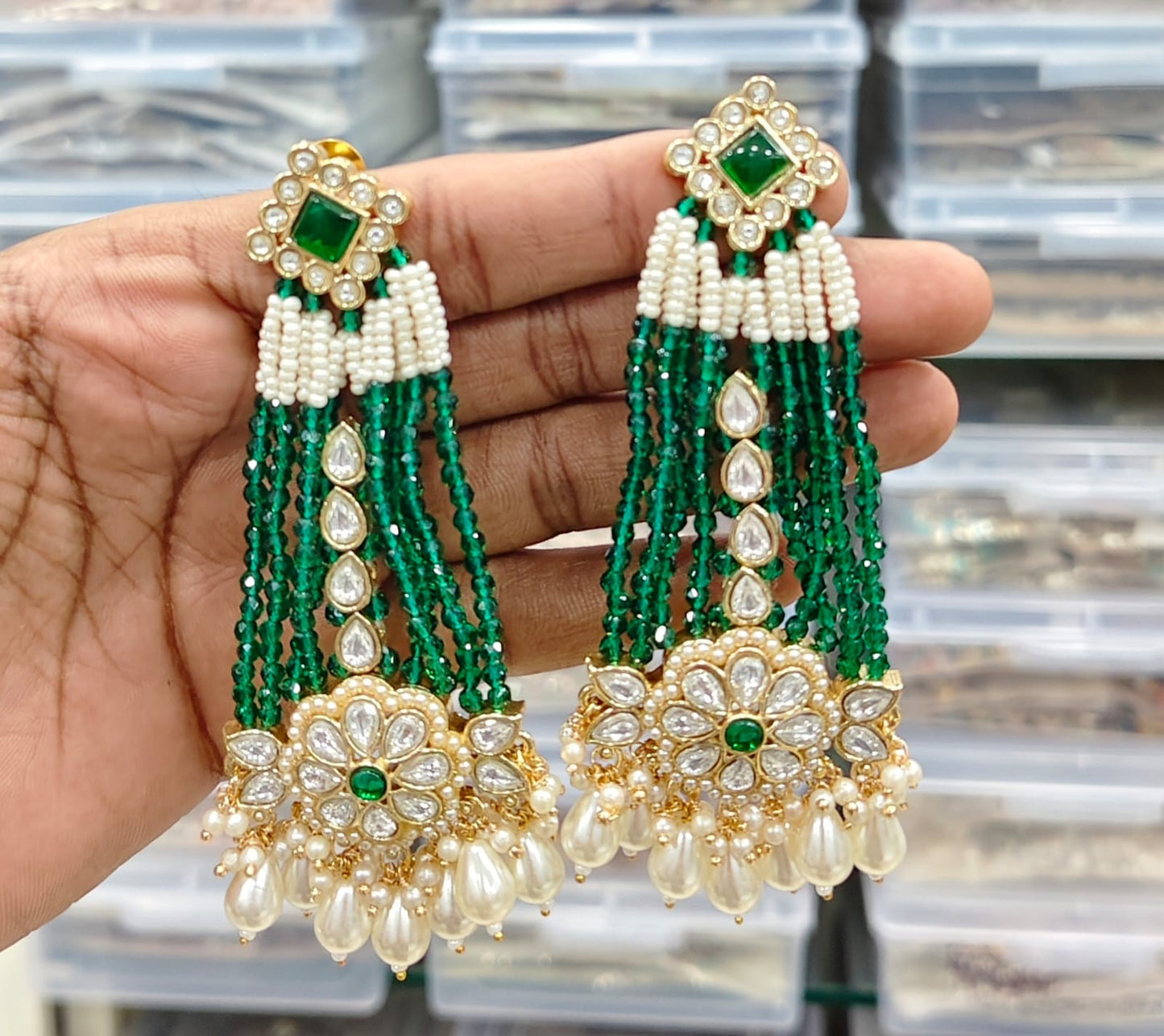 Long Kundan Beads Earring