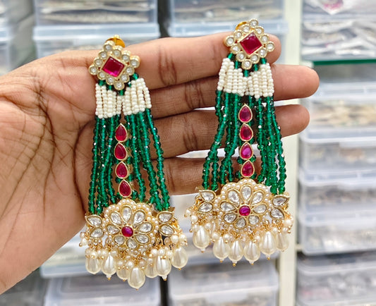 Long Kundan Beads Earring
