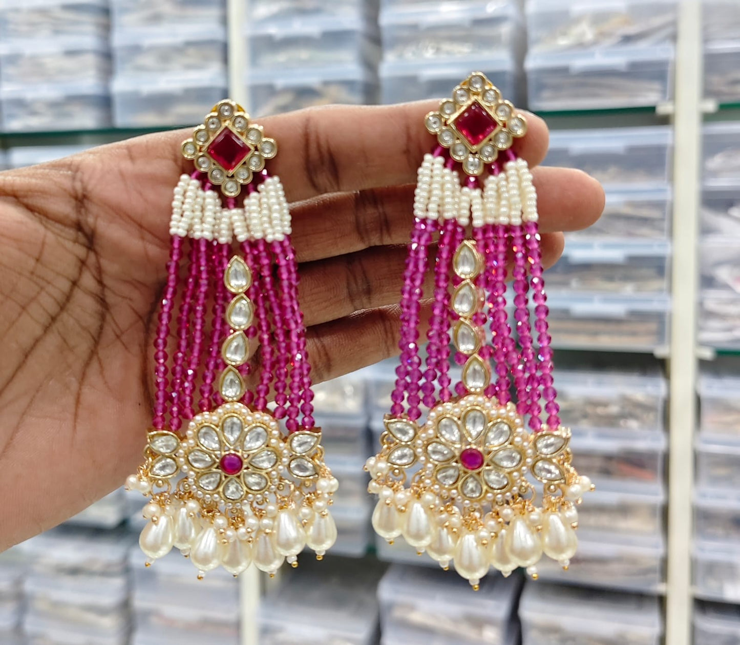 Long Kundan Beads Earring