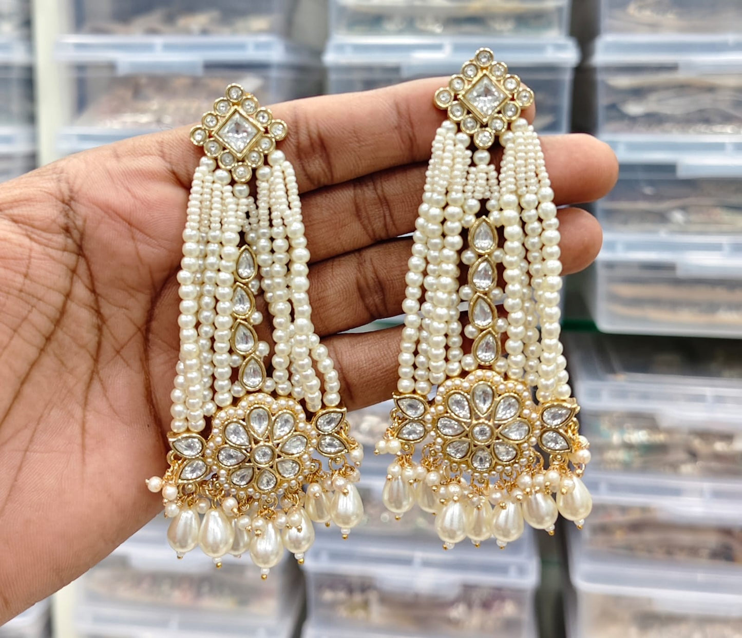 Long Kundan Beads Earring