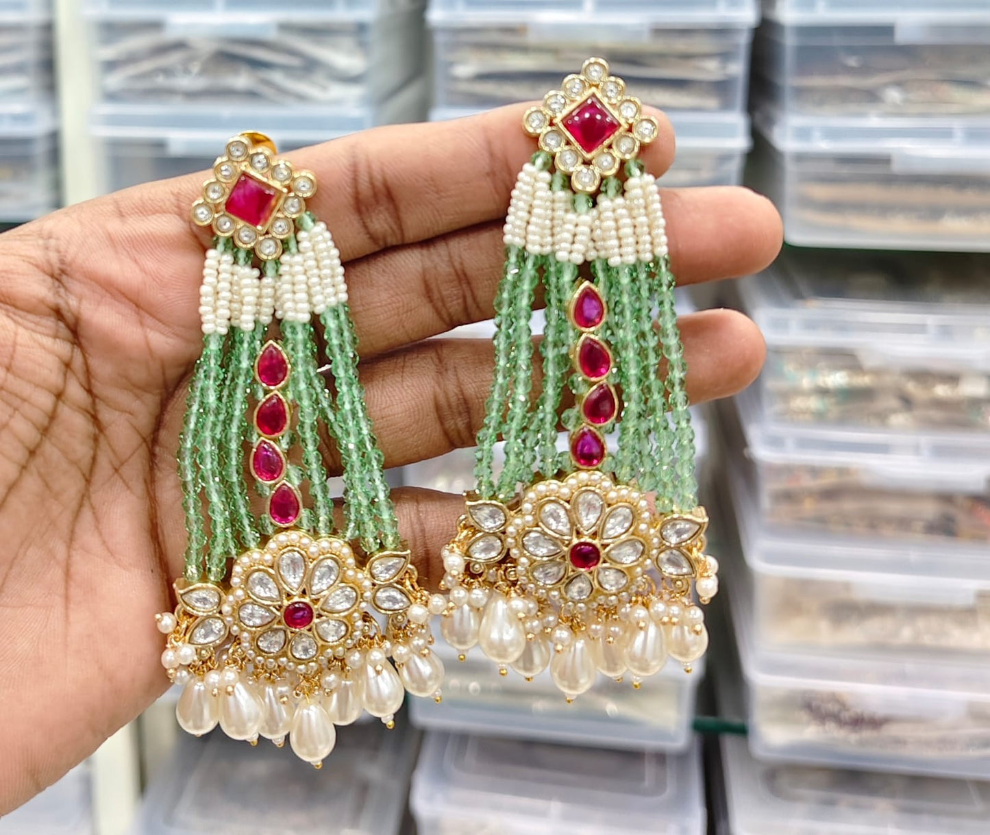 Long Kundan Beads Earring