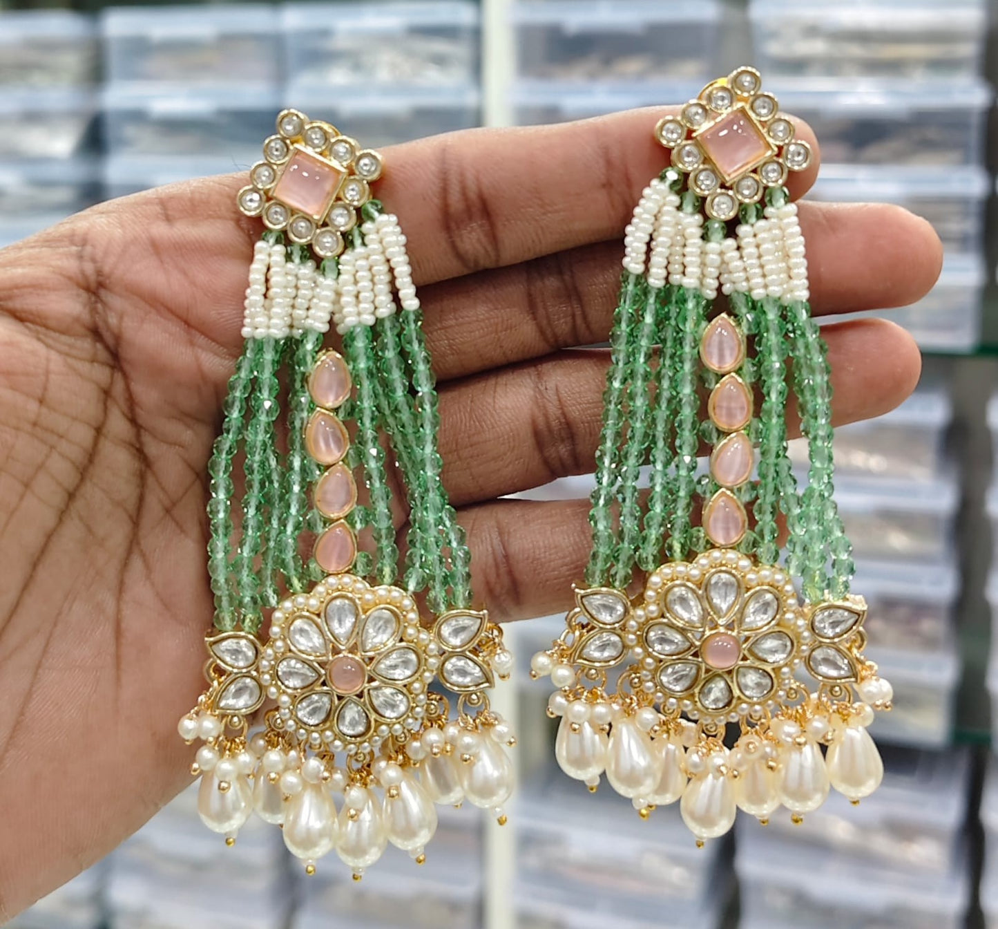 Long Kundan Beads Earring