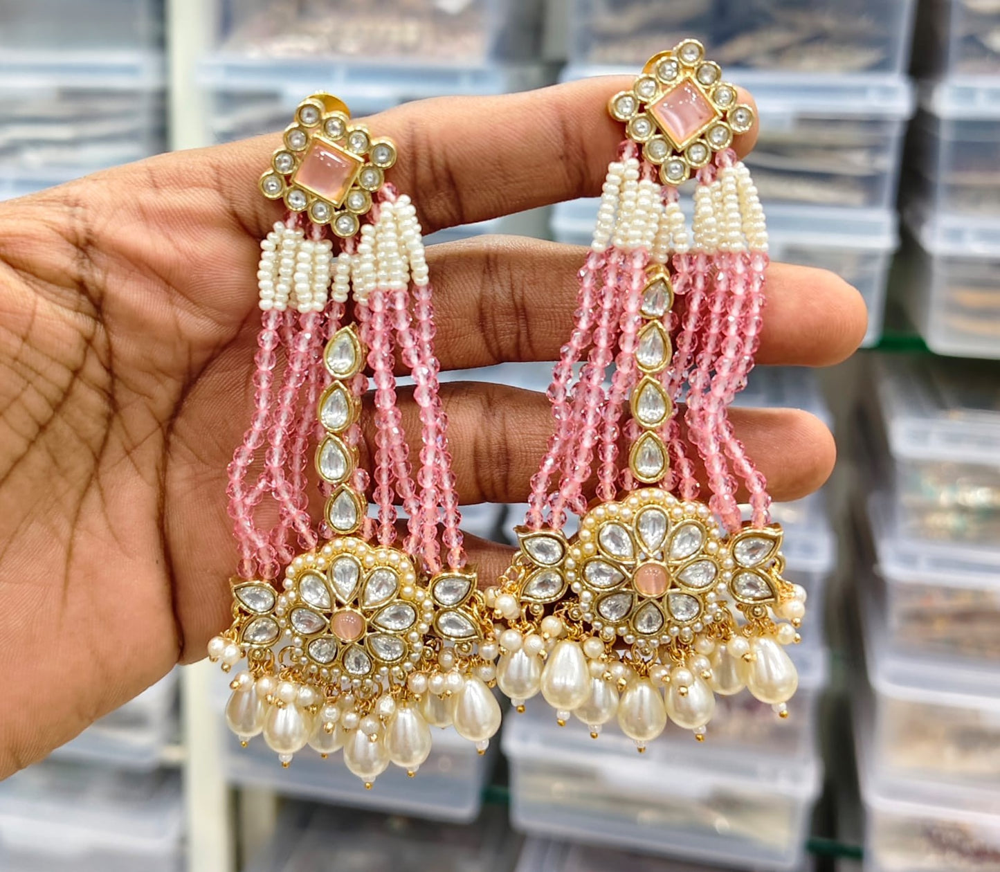Long Kundan Beads Earring