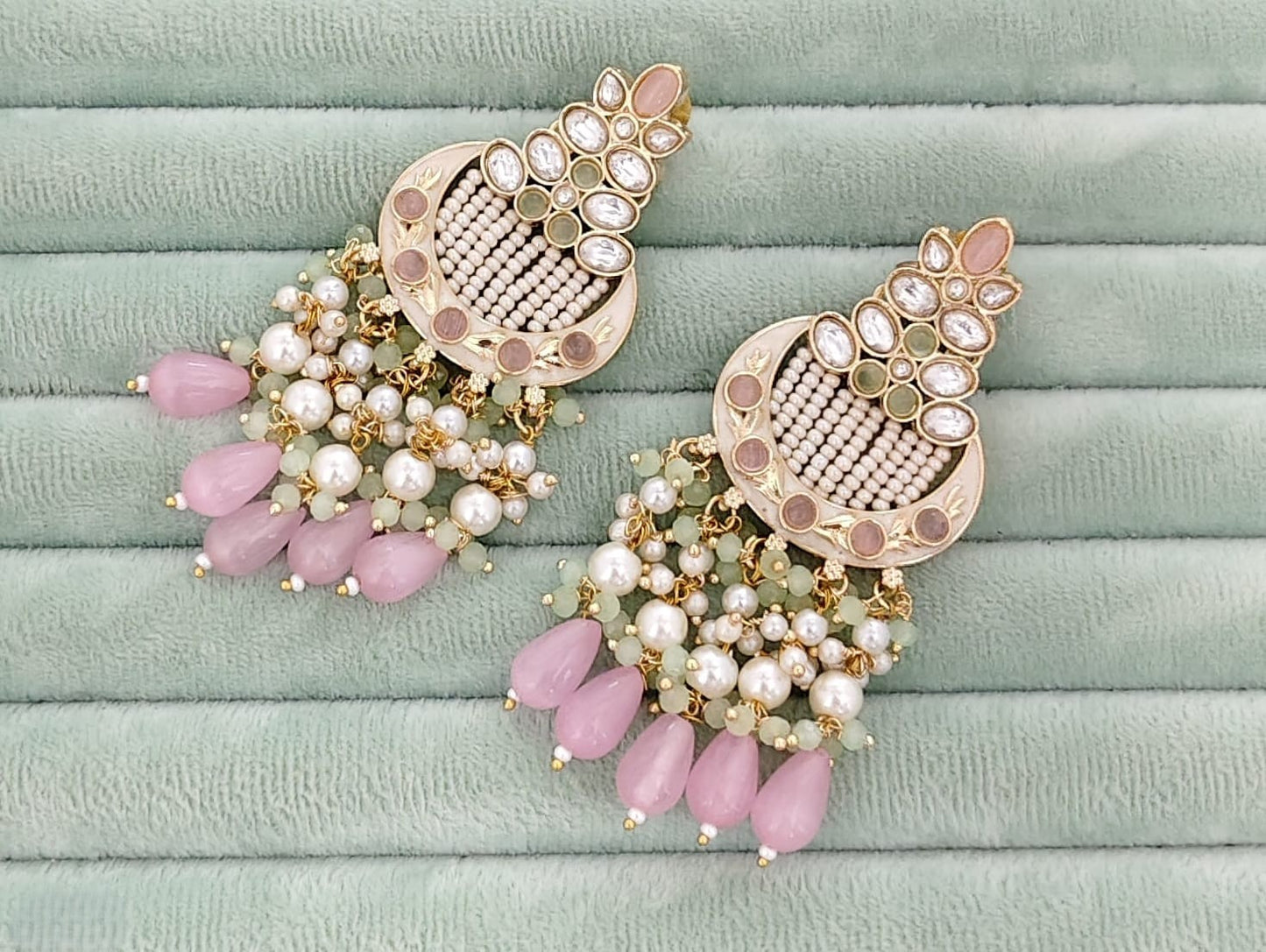 Meena Paint Kundan Earrings