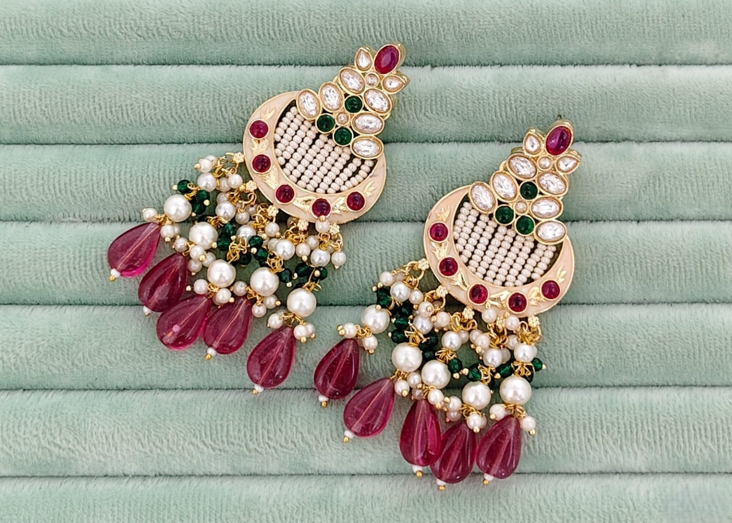 Meena Paint Kundan Earrings