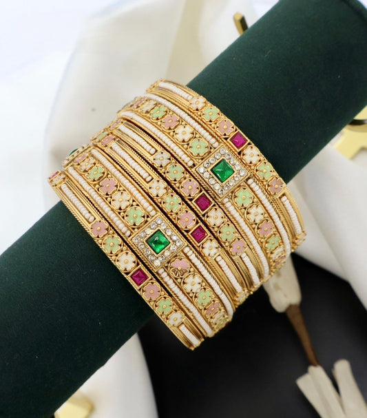 Premium Rajwadi Gold Choraski 6 Piece Bangles