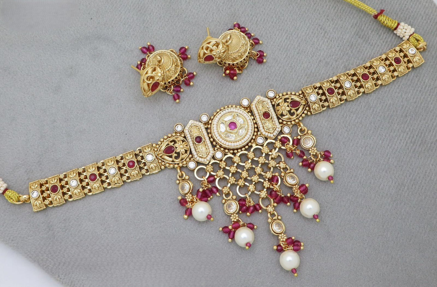 Premium Copper Kundan Choker Set