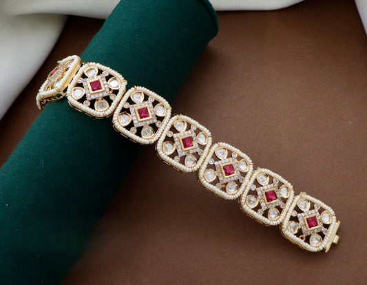 Moissanite Real Polki Kundan Bracelet