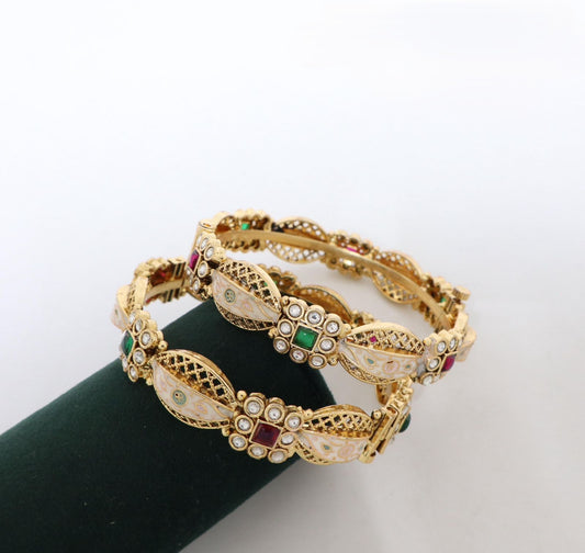 Premium Rajwadi Gold Kundan Openable Bangles