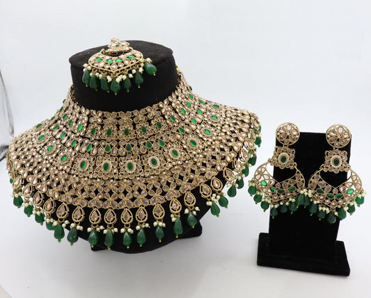 Premium Mehendi Gold AD Diamond Semi Bridal Set