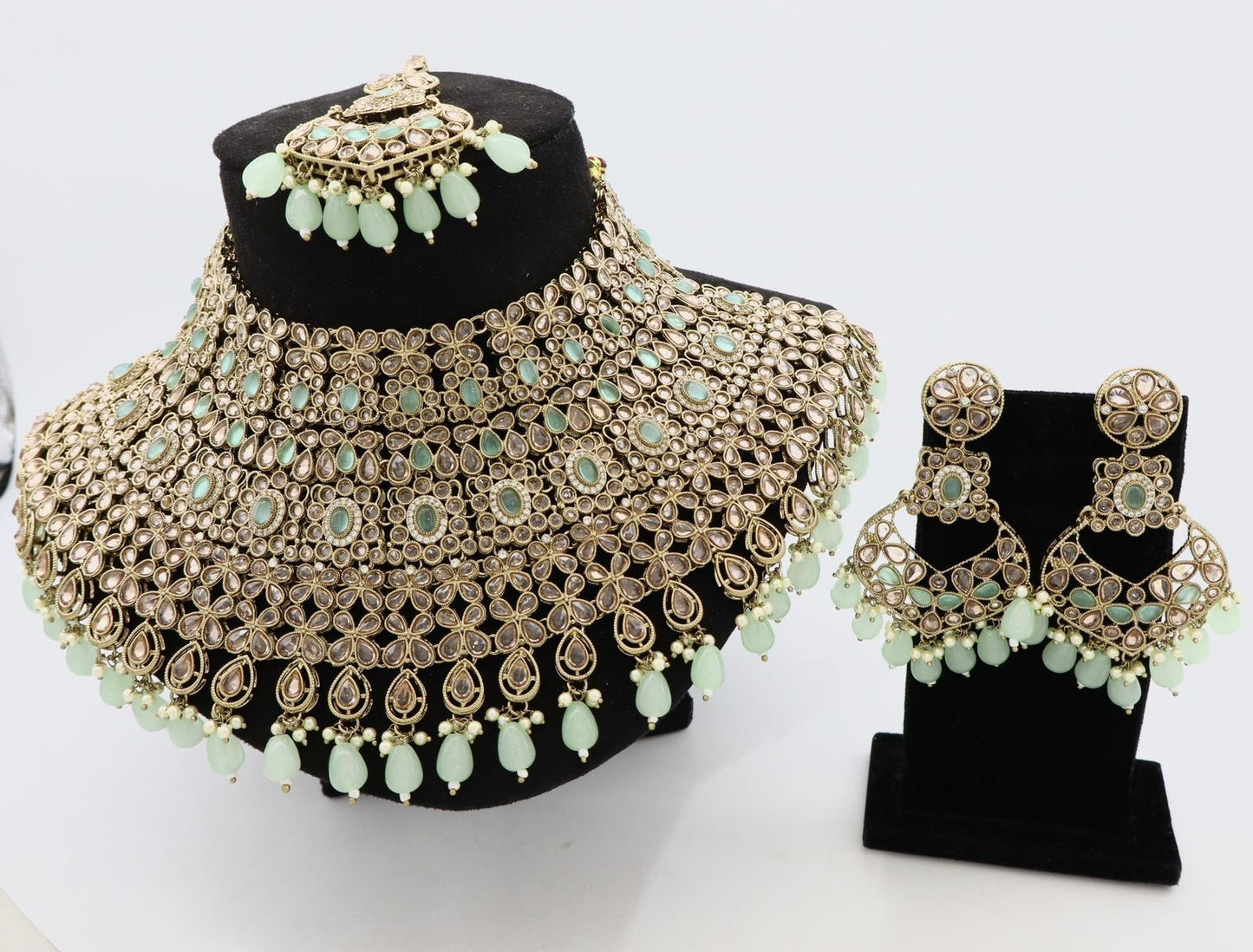 Premium Mehendi Gold AD Diamond Semi Bridal Set