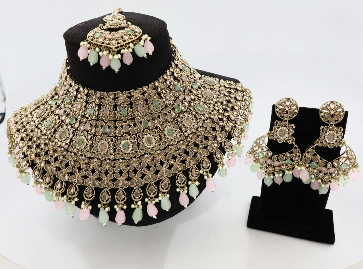 Premium Mehendi Gold AD Diamond Semi Bridal Set