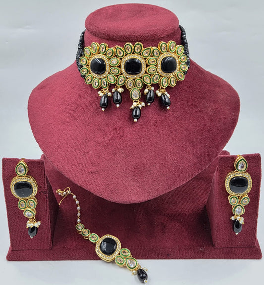 AD Stone Choker with Earrings Tikka
