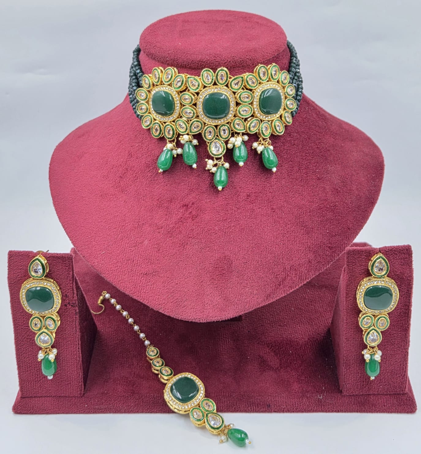 AD Stone Choker with Earrings Tikka