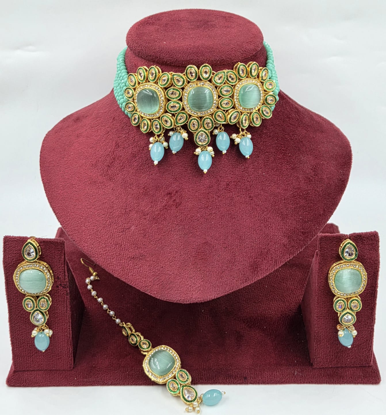 AD Stone Choker with Earrings Tikka