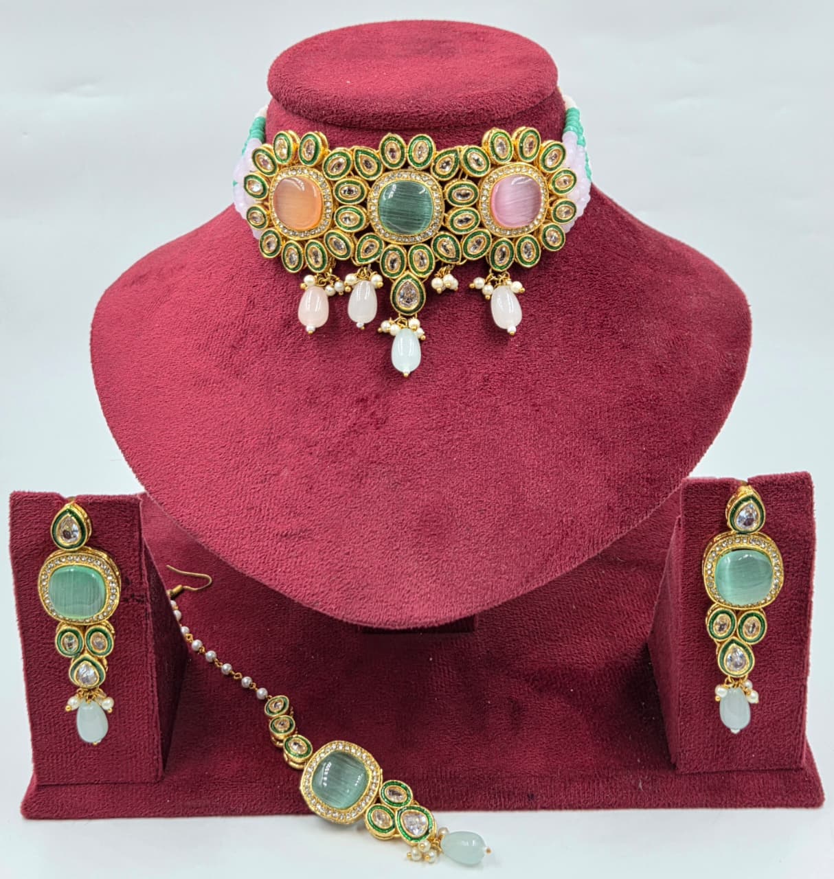 AD Stone Choker with Earrings Tikka