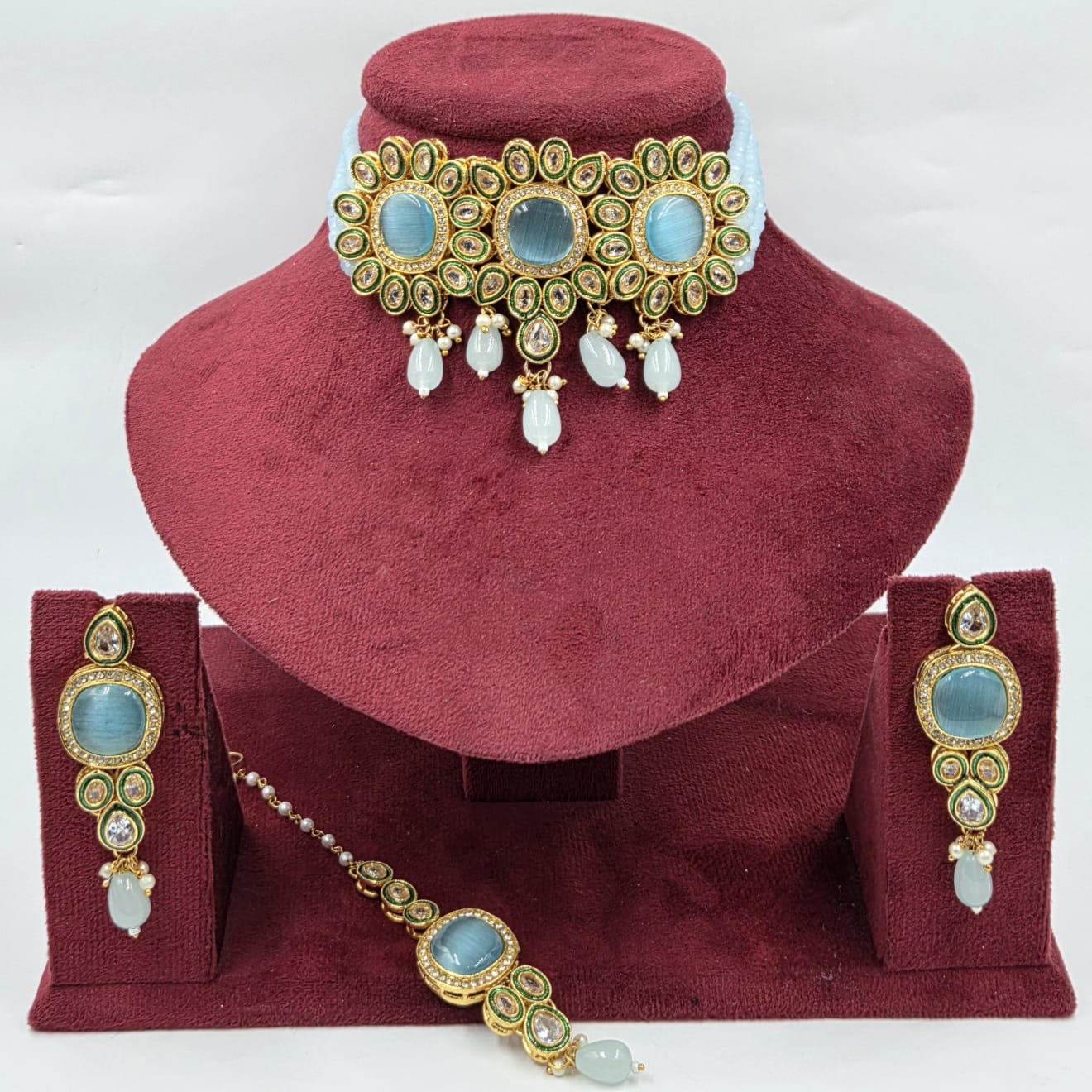AD Stone Choker with Earrings Tikka