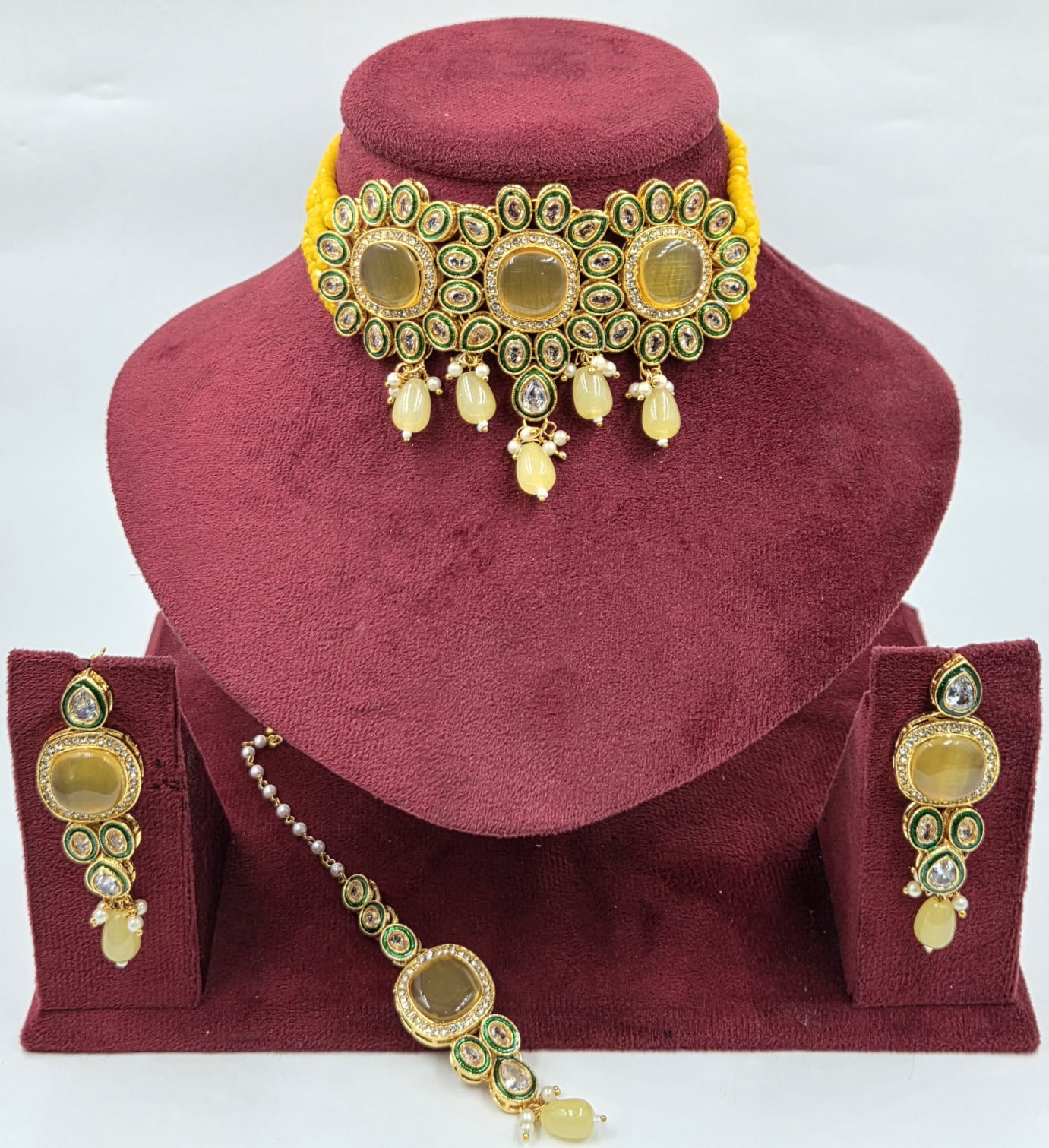 AD Stone Choker with Earrings Tikka