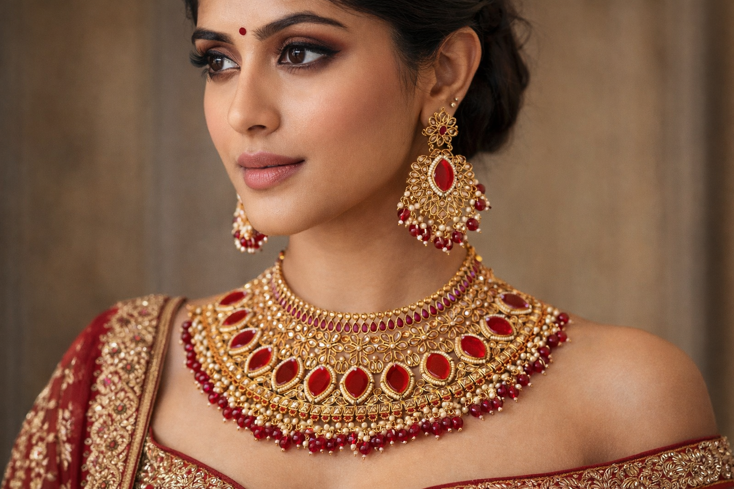 Traditional Kundan Choker Necklace Set with Earrings & Maang Tikka