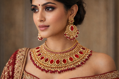 Traditional Kundan Choker Necklace Set with Earrings & Maang Tikka