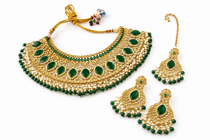 Traditional Kundan Choker Necklace Set with Earrings & Maang Tikka