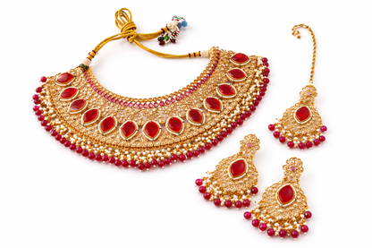 Traditional Kundan Choker Necklace Set with Earrings & Maang Tikka